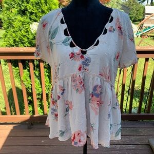 Lucky Brand Floral Flutter Peplum Top